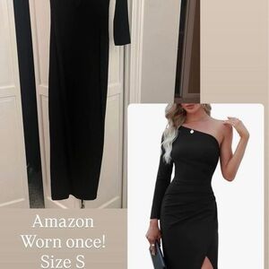Amazon Black One-Shoulder Long Sleeve Dress